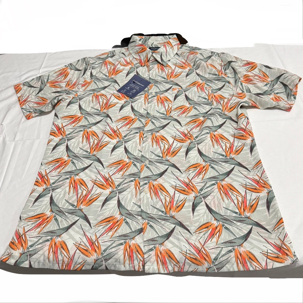 cream button down polo shirt brand croft & barrow size m with orange floral
